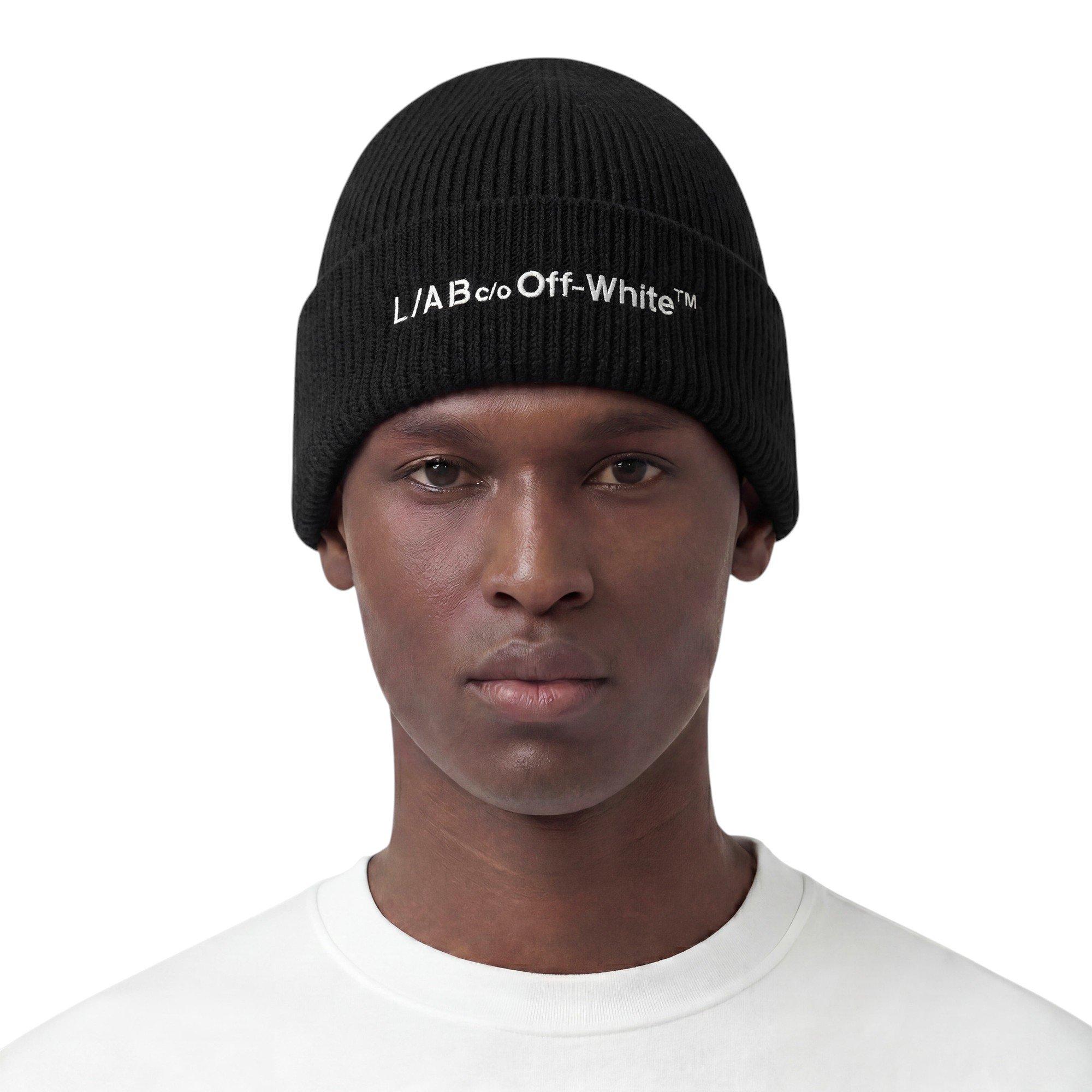 L/AB c/o Off-White Horizontal Embroidered Cuff Beanie - Black - BLACK